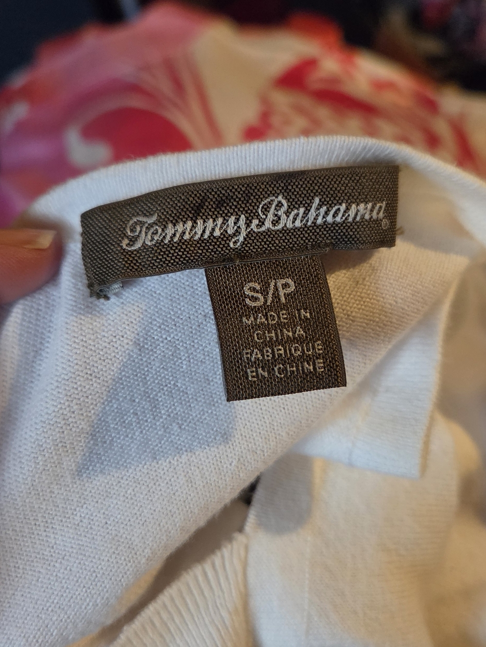 Tommy Bahama 100% White Top with Navy Stripes - Boatneck 3/4 Sleeve - Picture 3 of 9